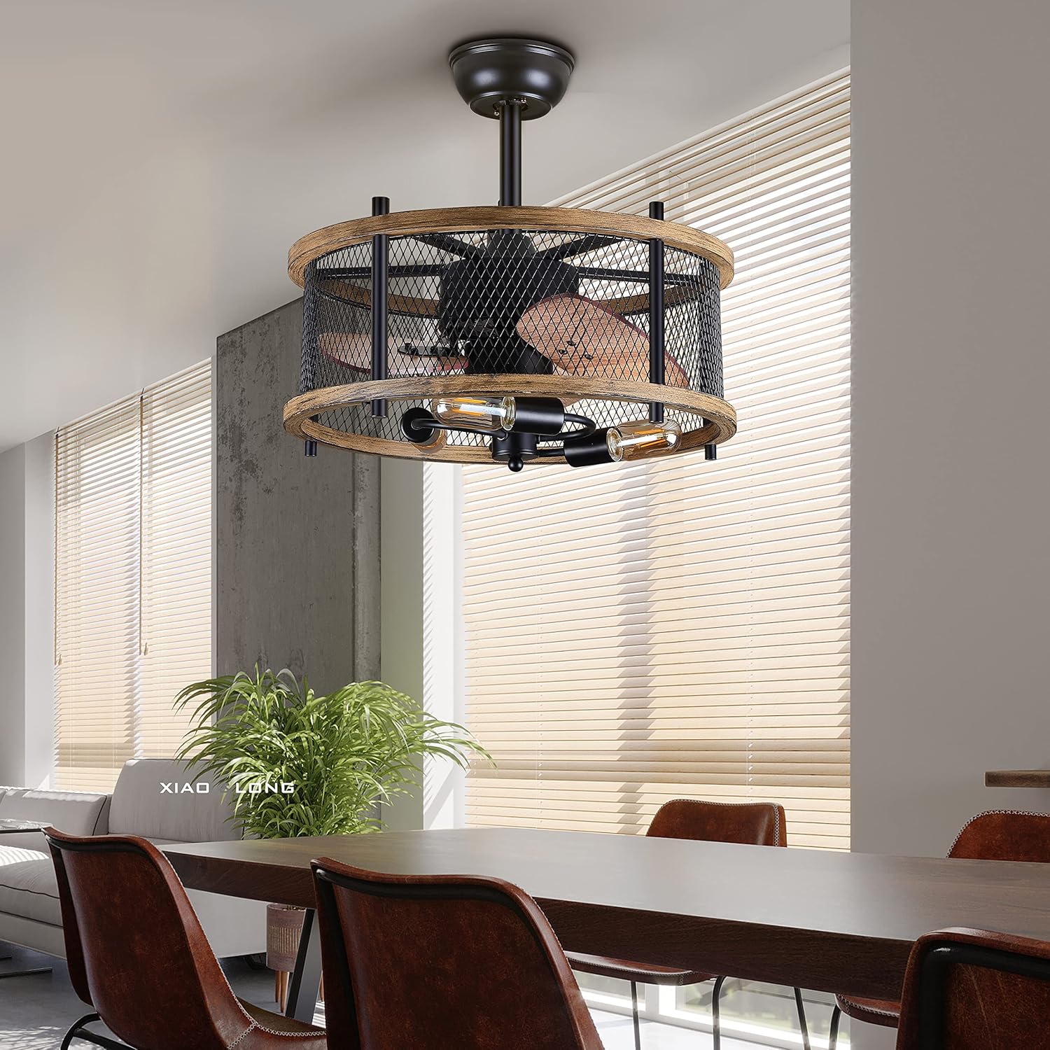 20-inch Industrial Caged Ceiling Fan with Lights Remote Control Y639