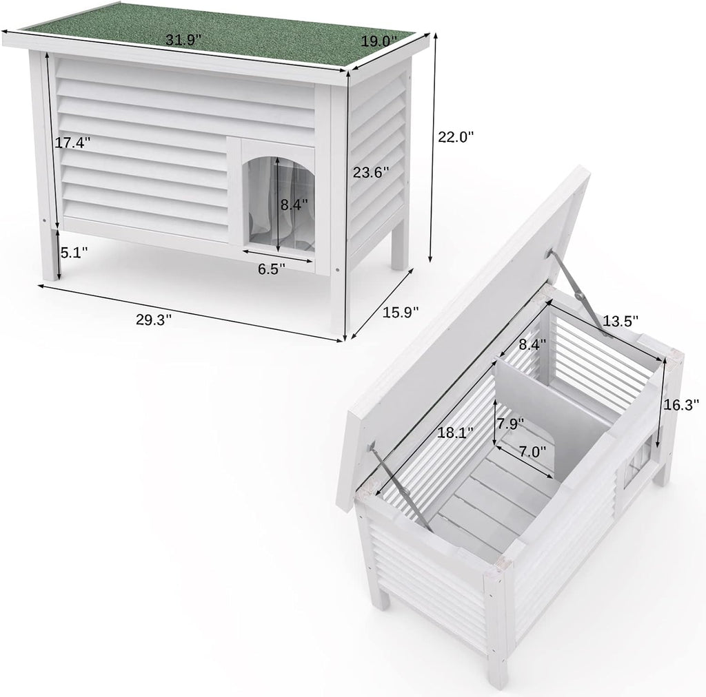 Outdoor Solid Wood Cat House with Waterproof Roof 31.9" Lx18.9 Wx23.6 H U666275