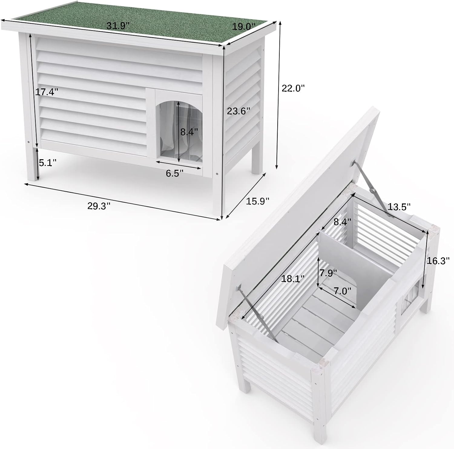 Outdoor Solid Wood Cat House with Waterproof Roof 31.9" Lx18.9 Wx23.6 H U666275