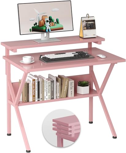 Small Desk with Adjustable Monitor Stand, Grey M4242