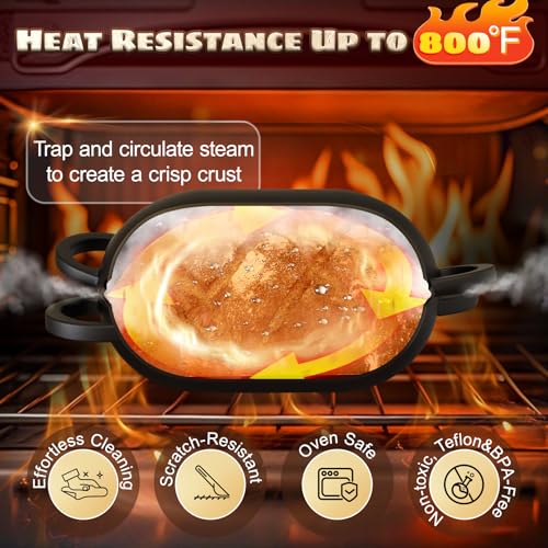 Enameled Cast Iron Oval Bread Oven with Non-Stick Silicone Liner, 2QT, Black L829412