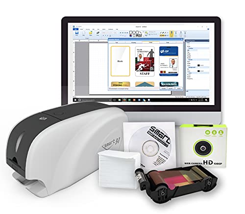ID Card Printer Bundle with USB Camera, Color Ribbon, and PVC Cards S16555