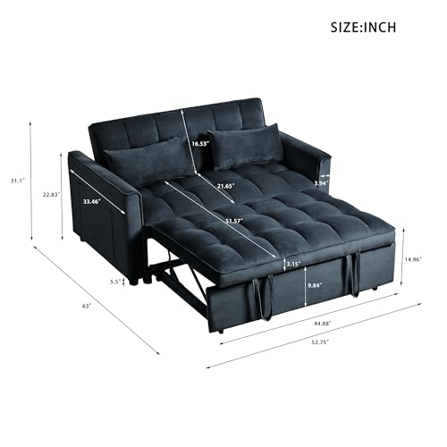 Queen Size Corduroy Convertible Sofa Bed with Storage Pockets T68360