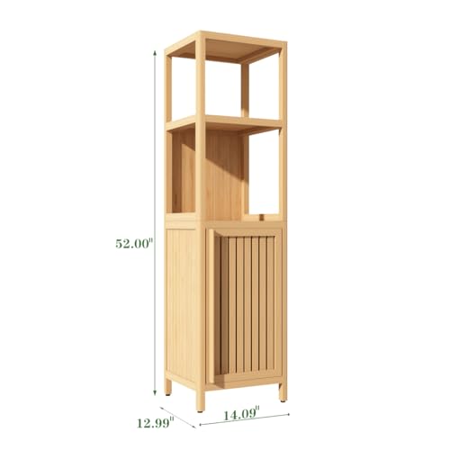 Tall Bamboo Bathroom Storage Cabinet with Door and 2 Tier Shelves B320774
