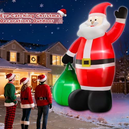 14 Ft by 8.5 Ft Giant Christmas Inflatable Santa Claus with Gift Bag Outdoor Decorations Y89739