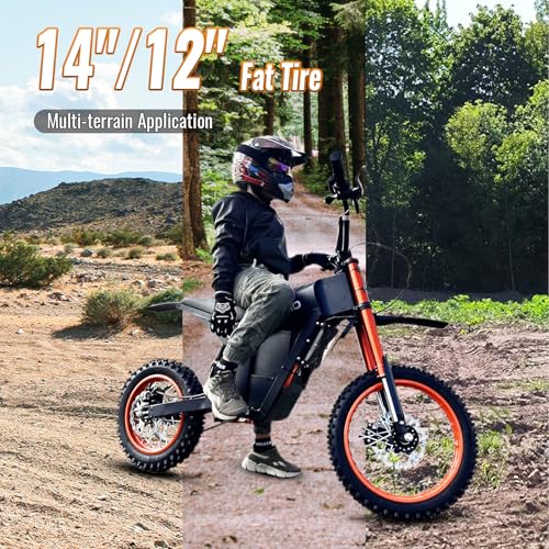 Electric Dirt Bike 2000W, 37MPH Speed, 14"/12" Fat Tires Electric Motorcycle, 48V 21AH Battery L789818