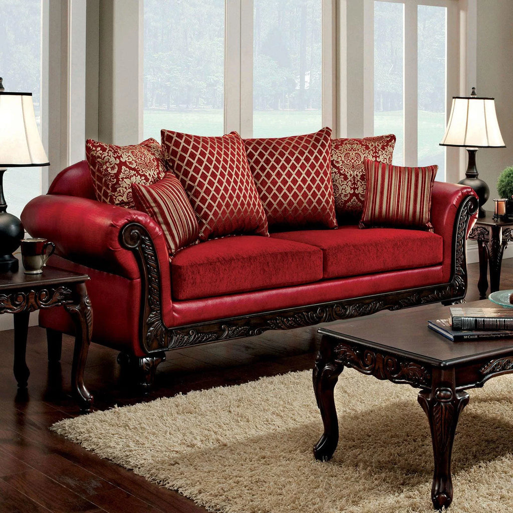 Red Leatherette Sofa and Loveseat P640