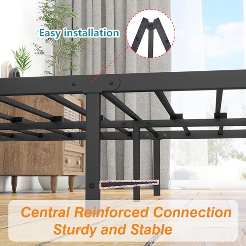 Gray Queen Size Metal Platform Bed Frame with Storage Headboard J362