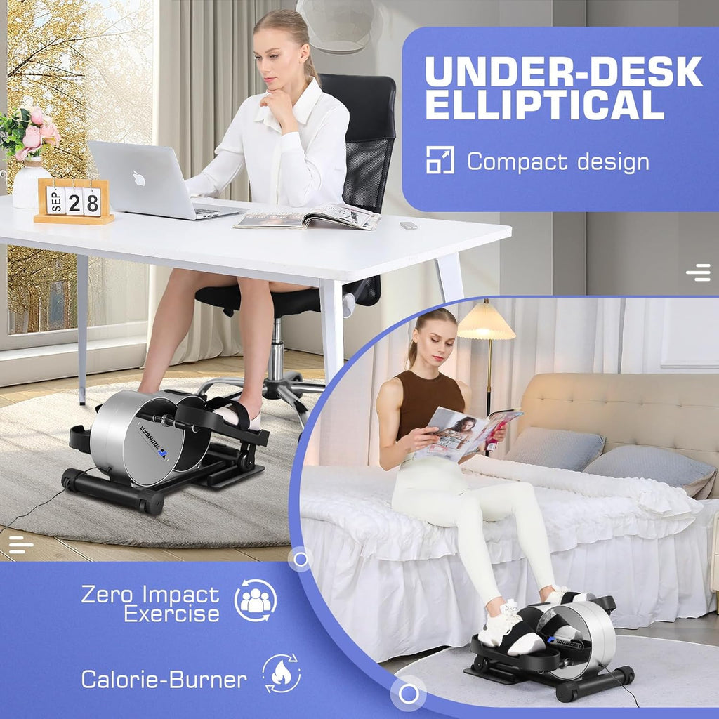 Under Desk Elliptical, Electric Seated Foot Pedal Exerciser with LCD Display Monitor, Remote Control D9166