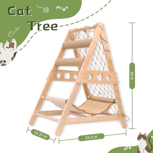 Cat Tower with Hammock Sisal Ball Solid Wood Cat Tree H6283