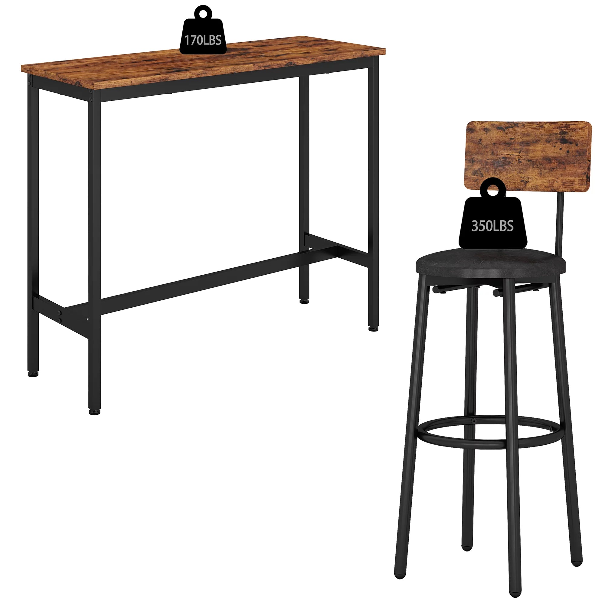 Rustic Brown 3 Pieces Bar Table Set with 2 Stools J7694