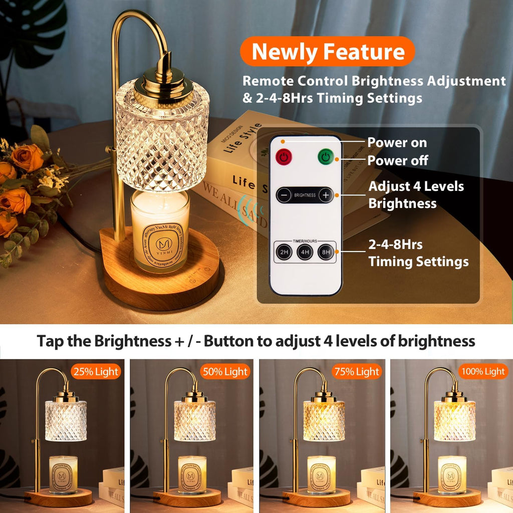 Candle Warmer Lamp with Remote Control, 2-4-8H Timing, 4-Level Dimming, Height Adjustable, 2 Bulbs E28858