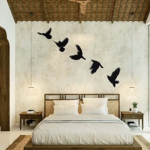 5Pcs 3D Modern Black Birds Metal Wall Stickers Y283149