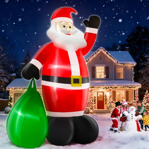 14 Ft by 8.5 Ft Giant Christmas Inflatable Santa Claus with Gift Bag Outdoor Decorations Y89739