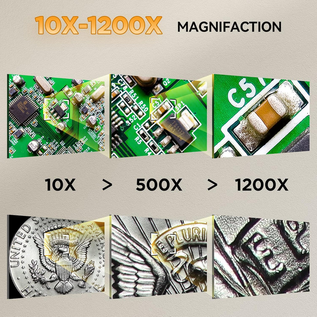 7" HDMI Digital Microscope, 1200X, 1080P, 16MP, IPS Screen, 10 LED Lights I56013