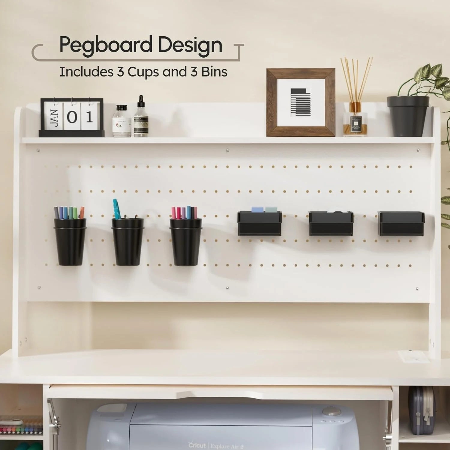 Craft Cabinet with Pegboard and Vinyl Roll Holders M4520