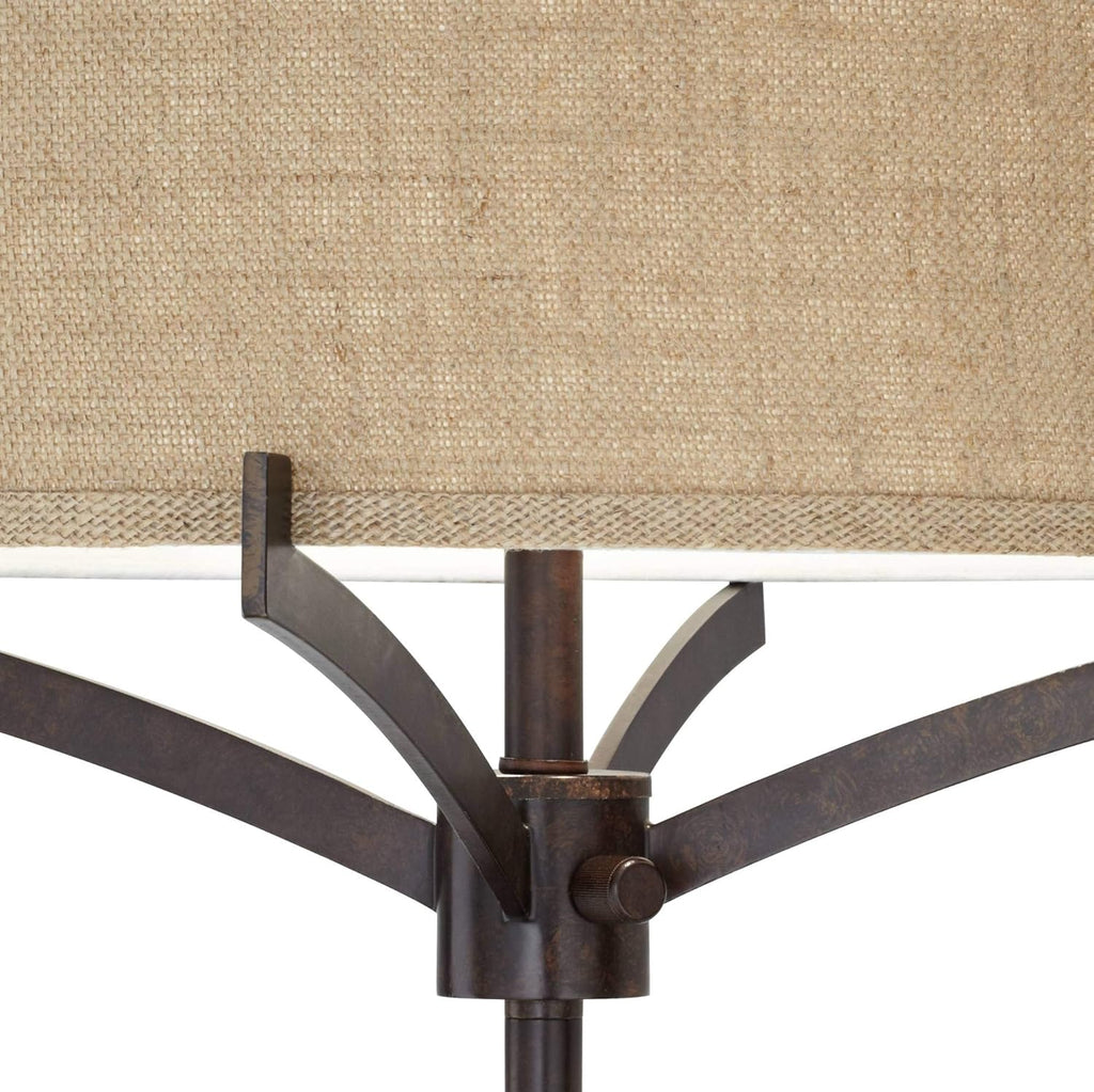 Deep Bronze Metal Floor Lamp with Tan Burlap Drum Shade J32703