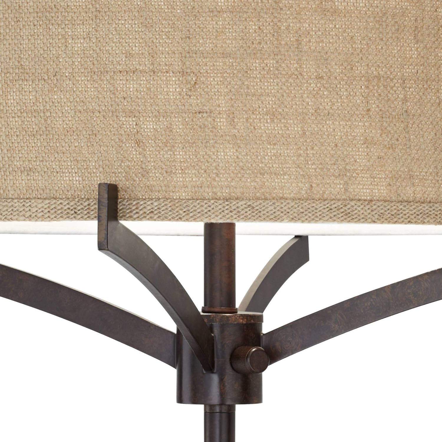 Deep Bronze Metal Floor Lamp with Tan Burlap Drum Shade J32703