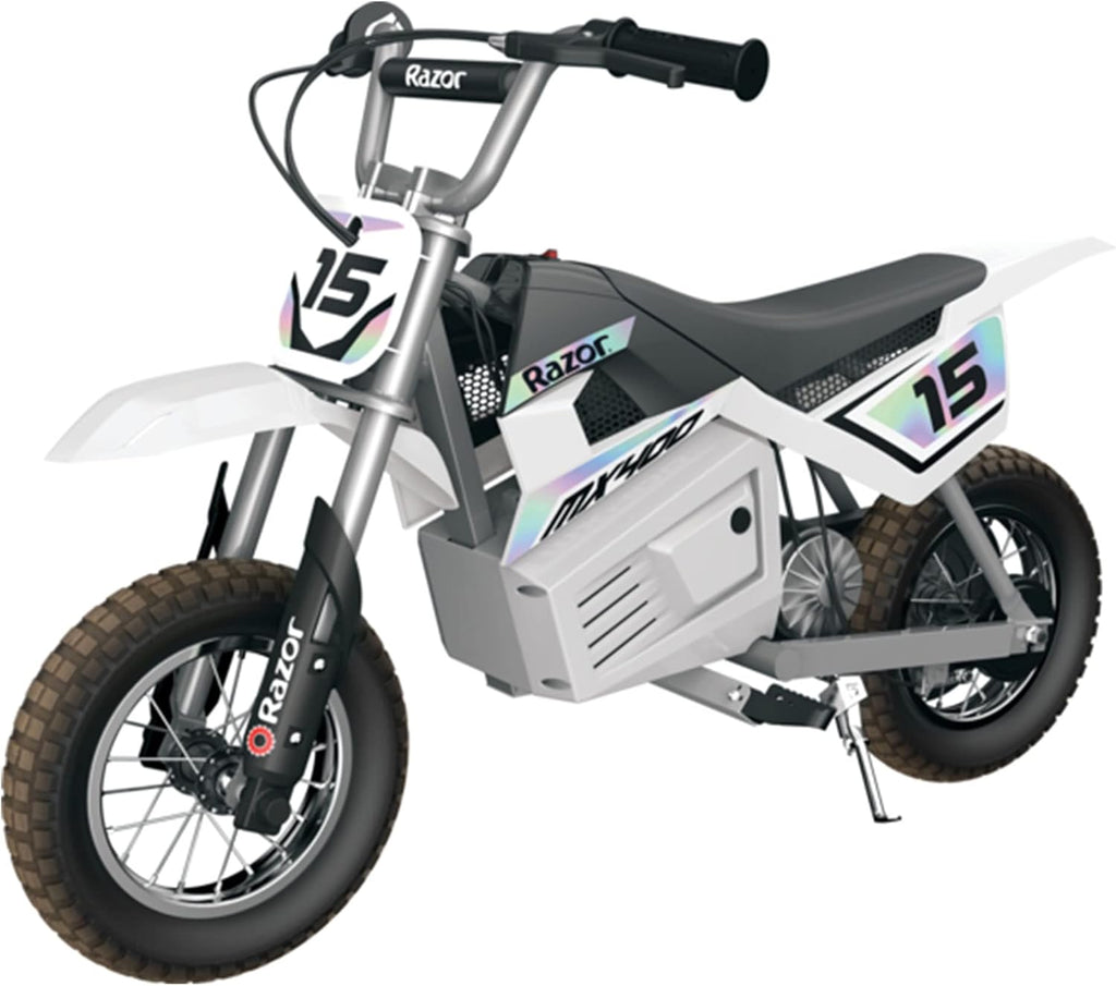 White 24 Volt Electric Toy Motocross Dirt Bike (2 Pack) U121185