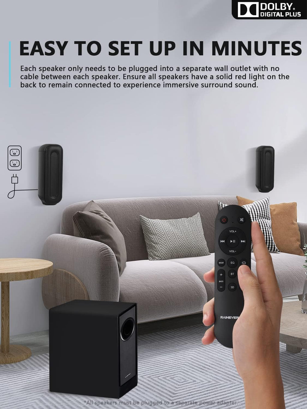 5.1 CH Surround Sound Bar with Dolby Audio, Wireless Subwoofer & Rear Speaker, Bluetooth 5.3 I403660