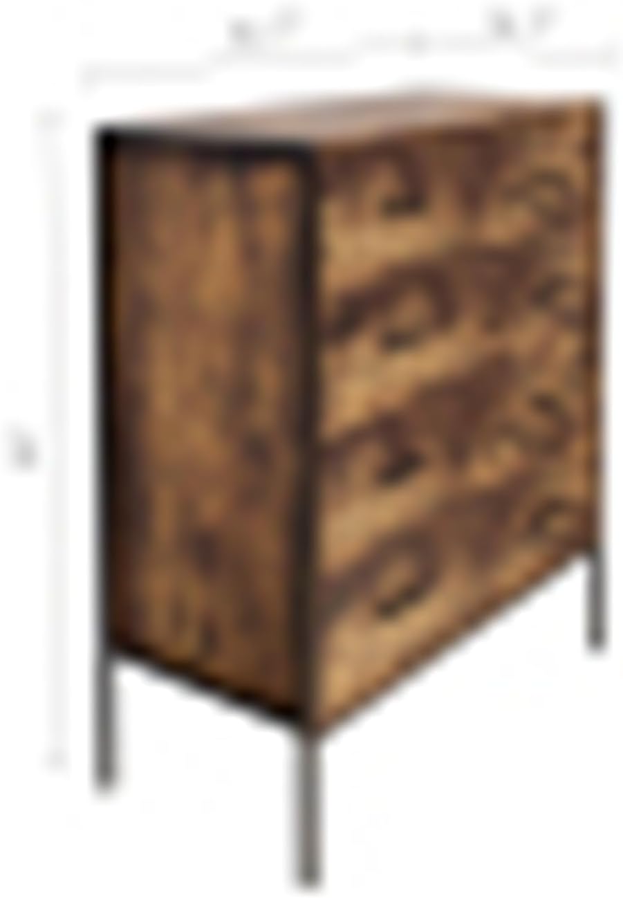 Rustic Brown 4 Drawer Wood Dresser with Steel Frame J7170