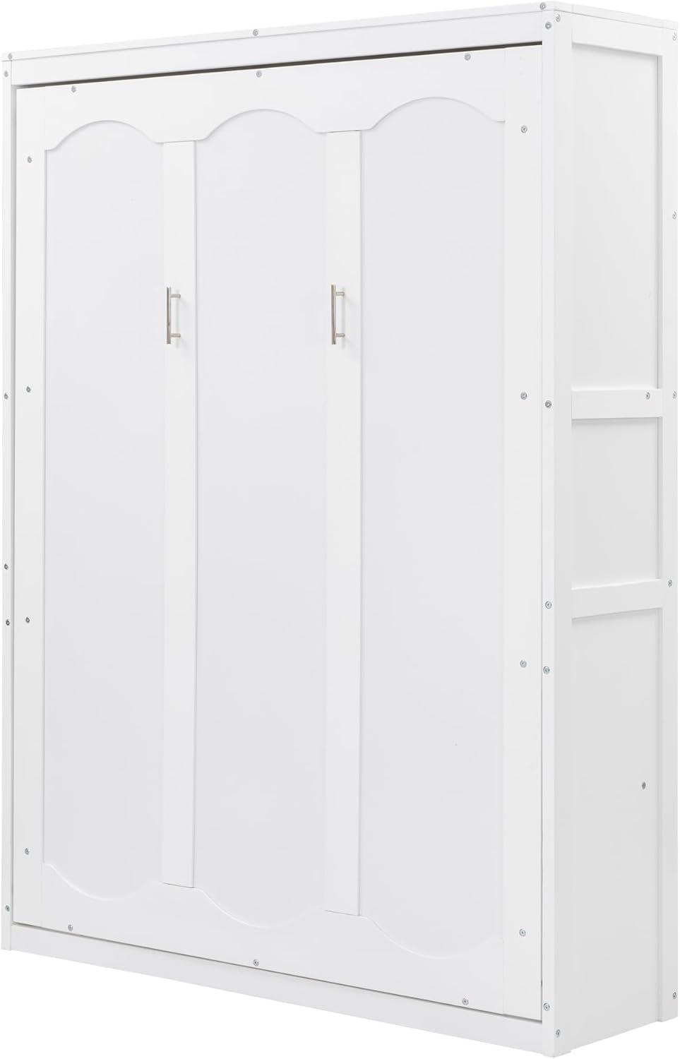 White Full Size Murphy Frame with Cabinet Drawers and Storage Shelves O3218