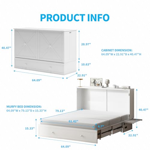 Queen Size Murphy Bed with Tri-Folding Mattress and Drawers H52517