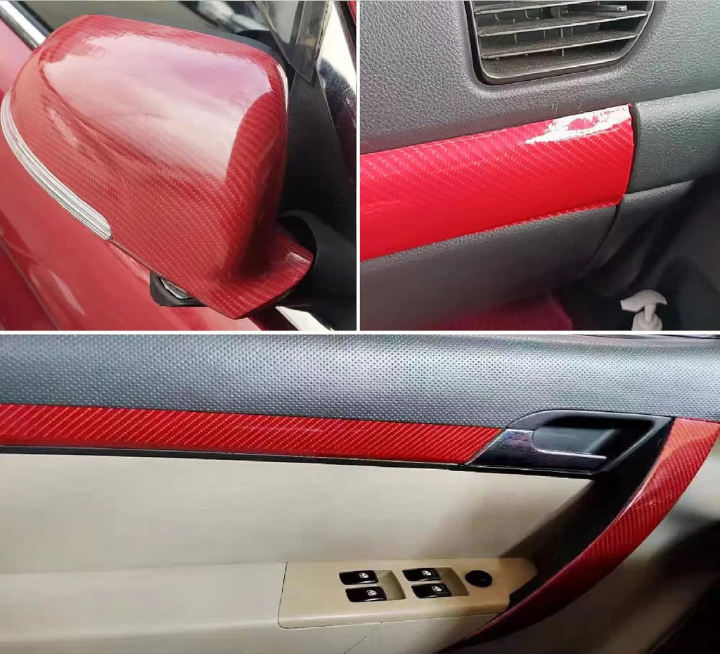 Red Carbon Fiber Vinyl Wrap 10ft x 1ft Self Adhesive Film T211