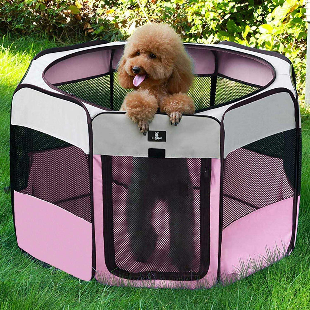 Portable Foldable Pet Playpen Kennel with Removable Zipper Top B247805