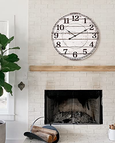 White Rustic Round Wooden Wall Clock T937697