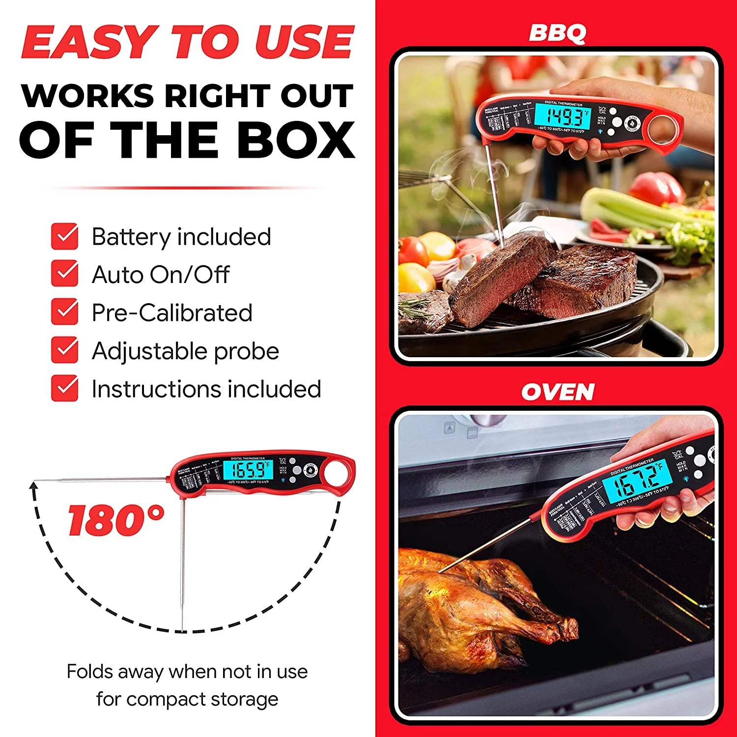 Instant Read Meat Thermometer with Backlight & Calibration Z811