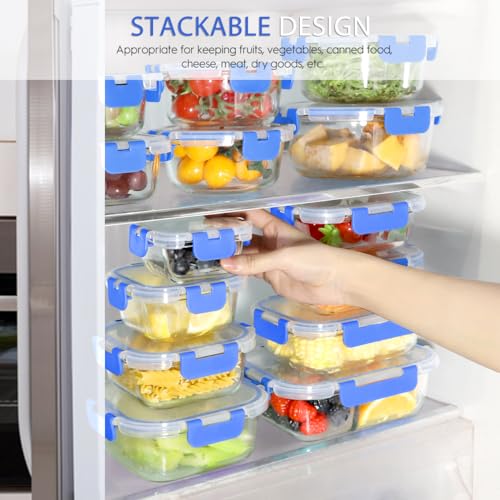 42pcs Glass Food Storage Containers with Lids Set, Blue C631