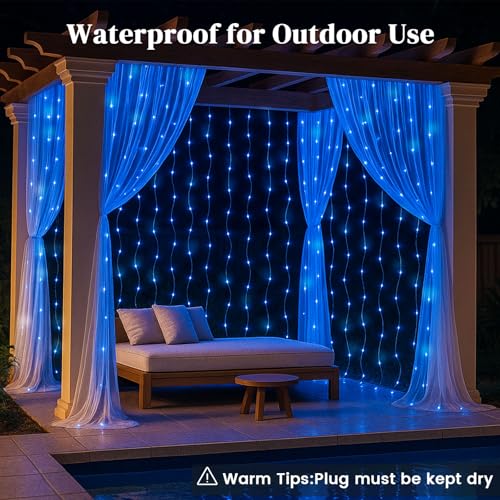 300 LED Fairy Curtain Lights, 9.8ft x 9.8ft Battery Operated Blue String Hanging Lights U57100