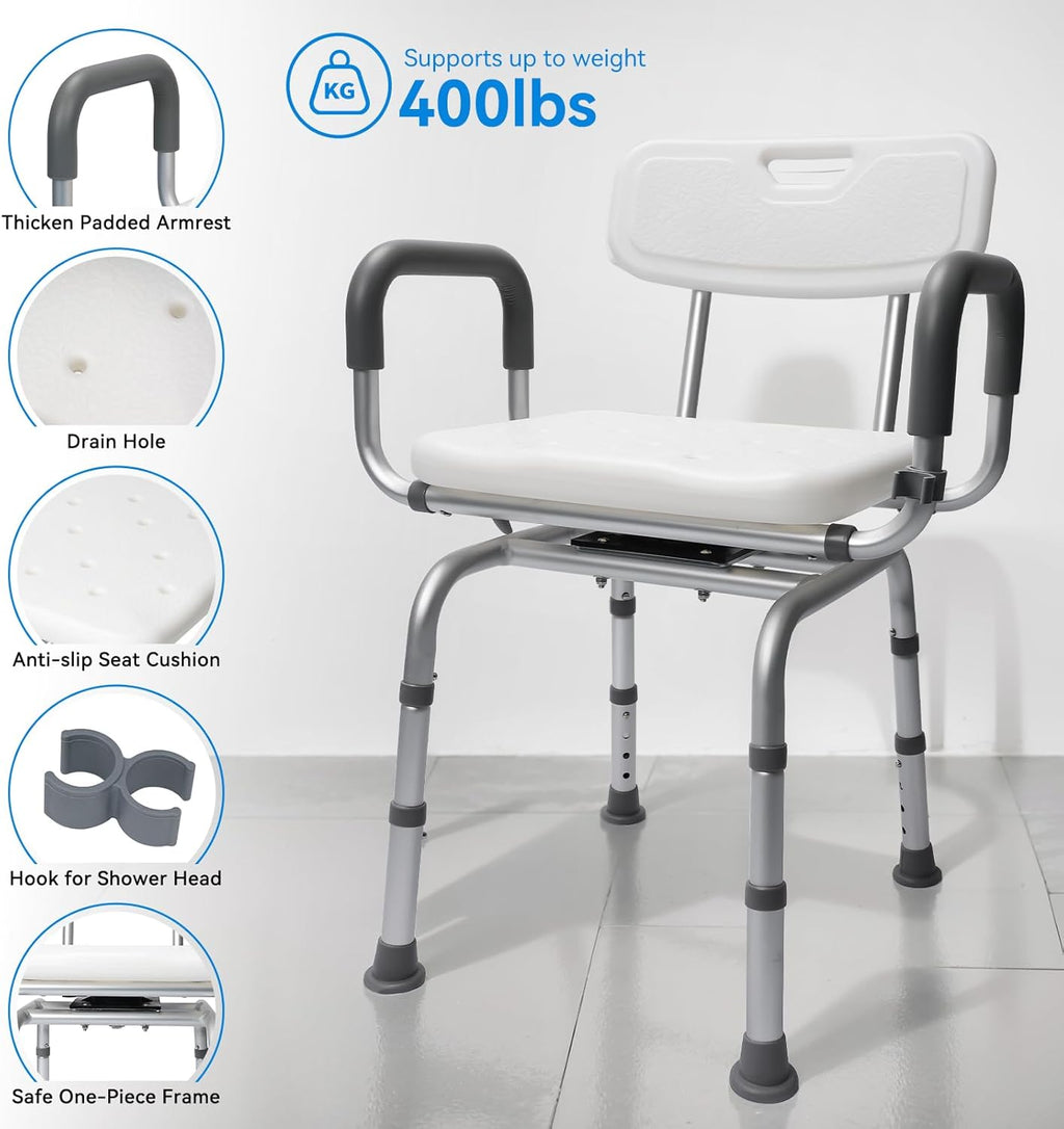 360° Swivel Non-Slip Shower Chair with Arms and Back E76540