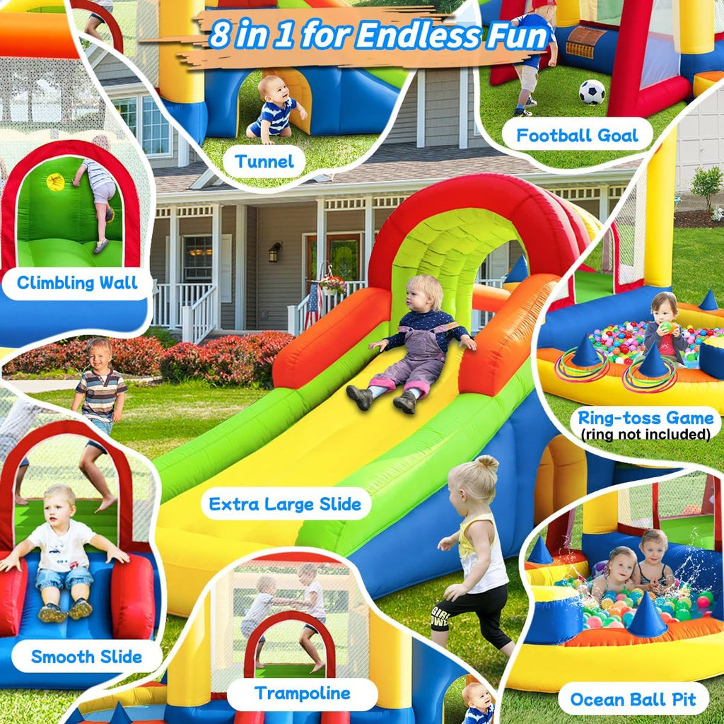 8 in 1 Large Inflatable Bounce Castle with Blower and Two Slides N121