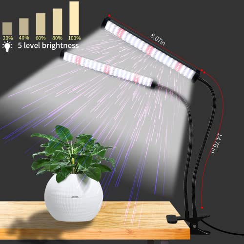 6000K Full Spectrum Clip Plant Growing Lamp with White Red LEDs, 5-Level Dimmable, Auto On Off Timing 4 8 12Hrs U634