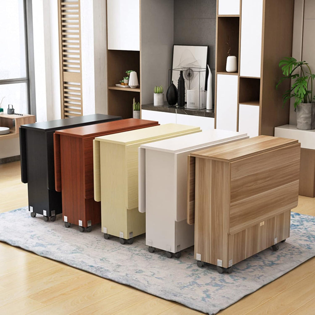 Expandable Rectangle Wood Drop Leaf Dining Table with 6 Wheels H286