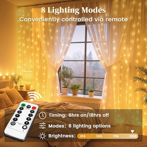 300 LED Fairy Curtain Lights, 9.8ft x 9.8ft Battery Operated Blue String Hanging Lights U57100