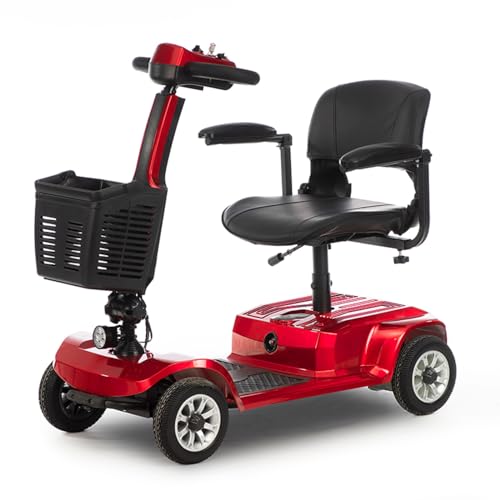 Red Foldable 4 Wheel Mobility Scooter 400 lbs 250W with Basket S760