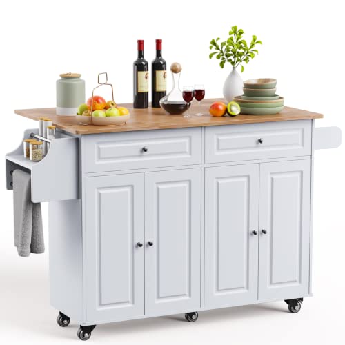 Brown Kitchen Island with Drop Leaf Storage on Wheels U33727