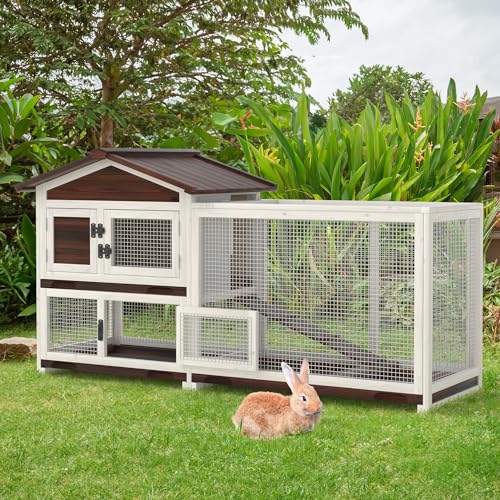 2 Story Wooden Rabbit Hutch with 3 Removable Tray T339732