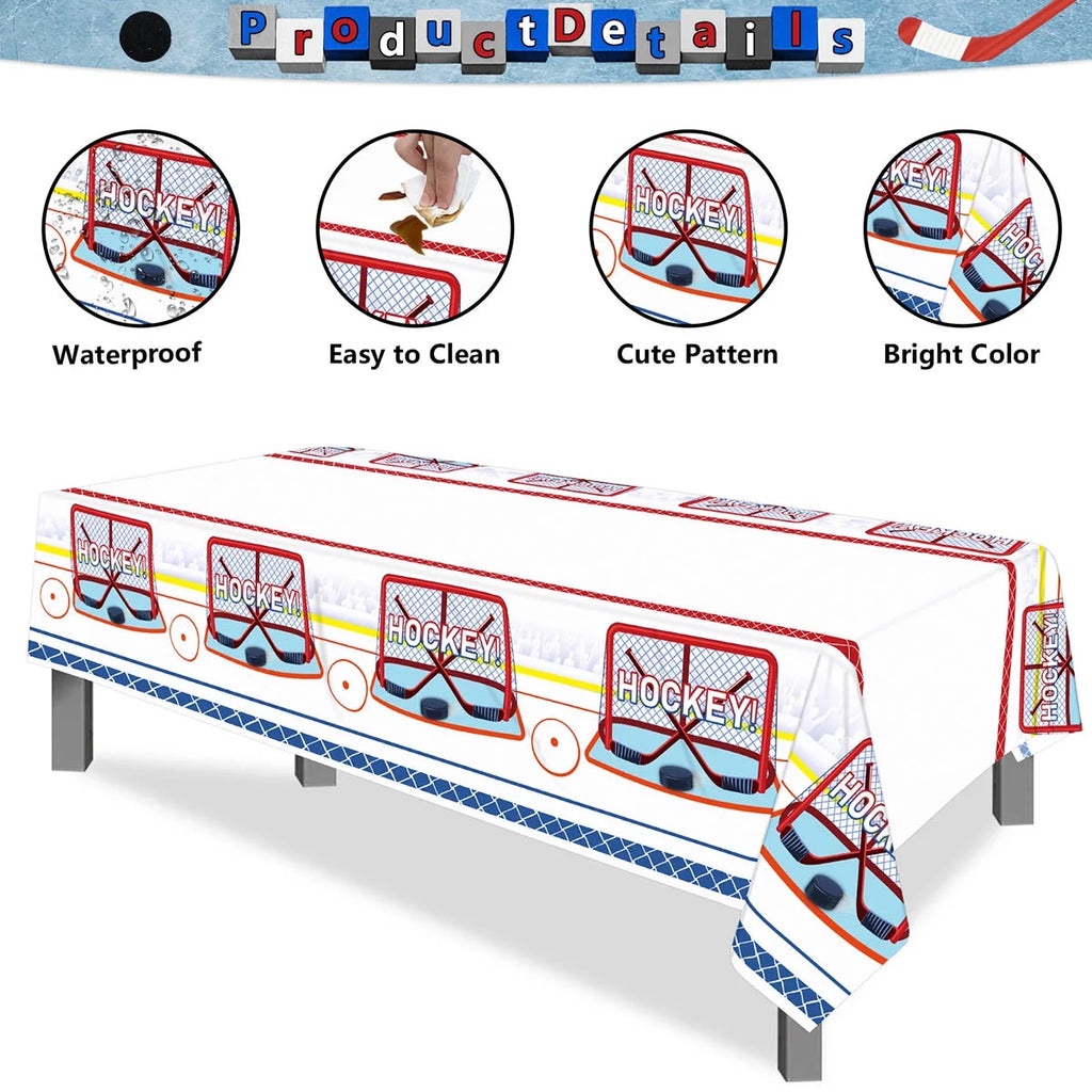 122 Pcs Hockey Plates Napkins Tablecloth Set O48254