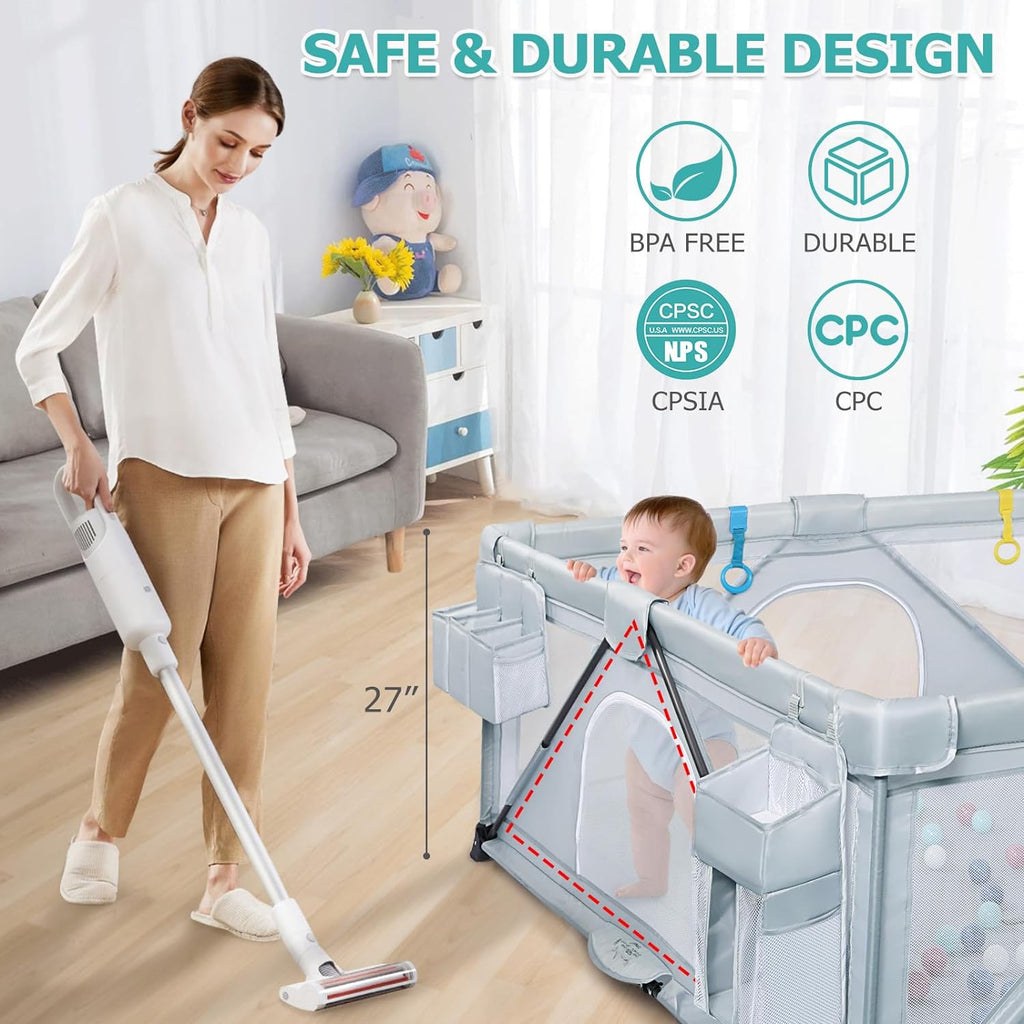 Foldable Large Play Pen with 2 Storage Bags 4 Handlers 50 Balls (71" × 59") C608246