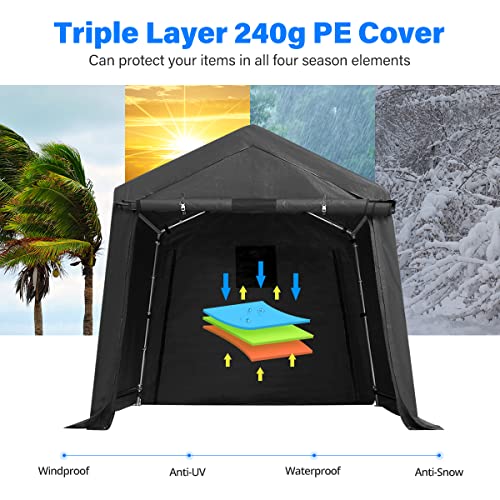 Gray 10x10 ft Heavy Duty Portable Canopy Shelter Carport with 2 Roll up Zipper Doors L573438