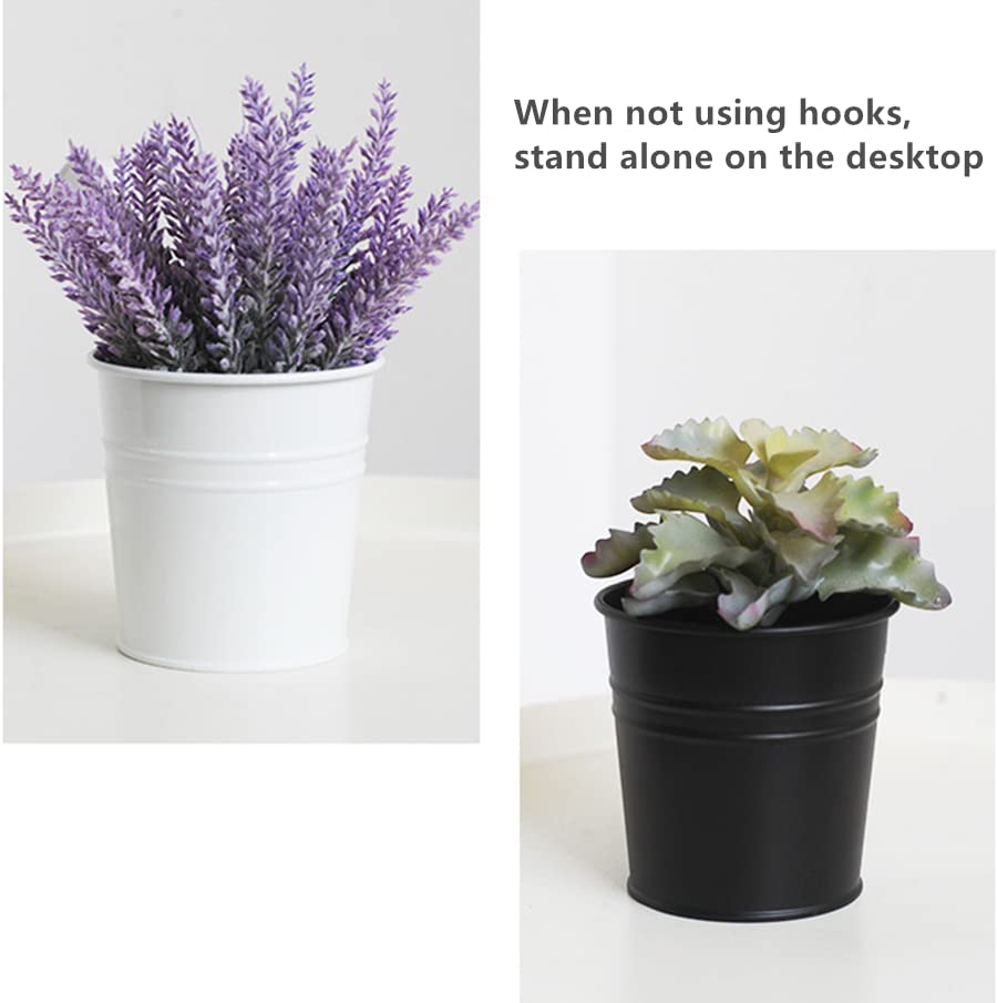 5 Pack Black Metal Hanging Plant Pots with Removable Hooks T281