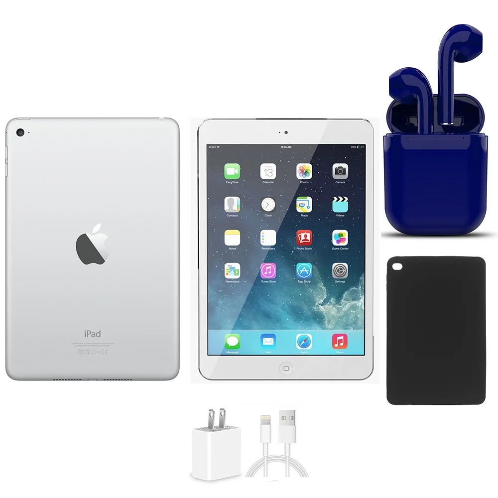 Restored Apple iPad Mini 16GB White Wi-Fi Only Bundle with Bluetooth Wireless Airbuds, Case, Charger Y66690