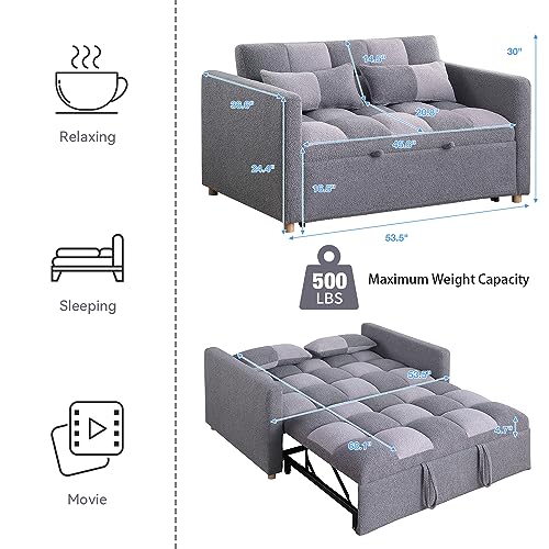 Brown Teddy Fabric Pull Out Sleeper Sofa with Adjustable Backrest and Pillows G628159