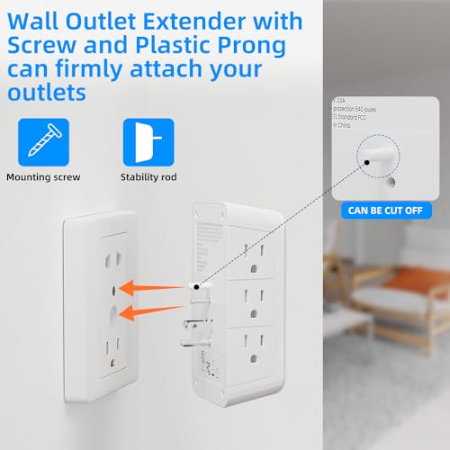 3-Sided Wall Charger Surge Protector with Night Light, 2 USB C and 2 USB Ports O149509