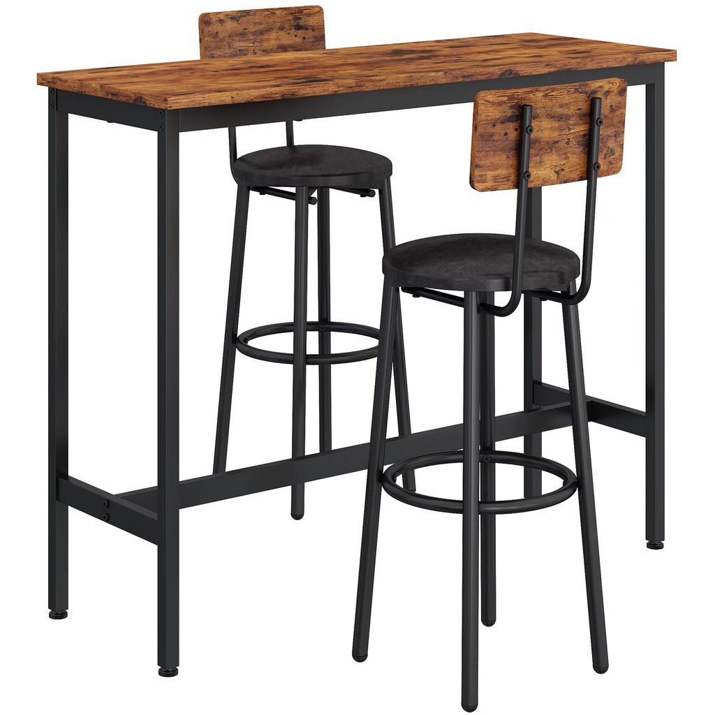 Rustic Brown 3 Pieces Bar Table Set with 2 Stools J7694