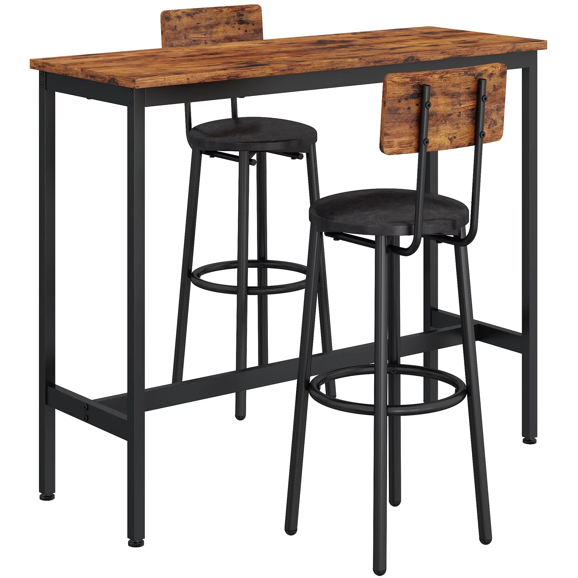 Rustic Brown 3 Pieces Bar Table Set with 2 Stools J7694